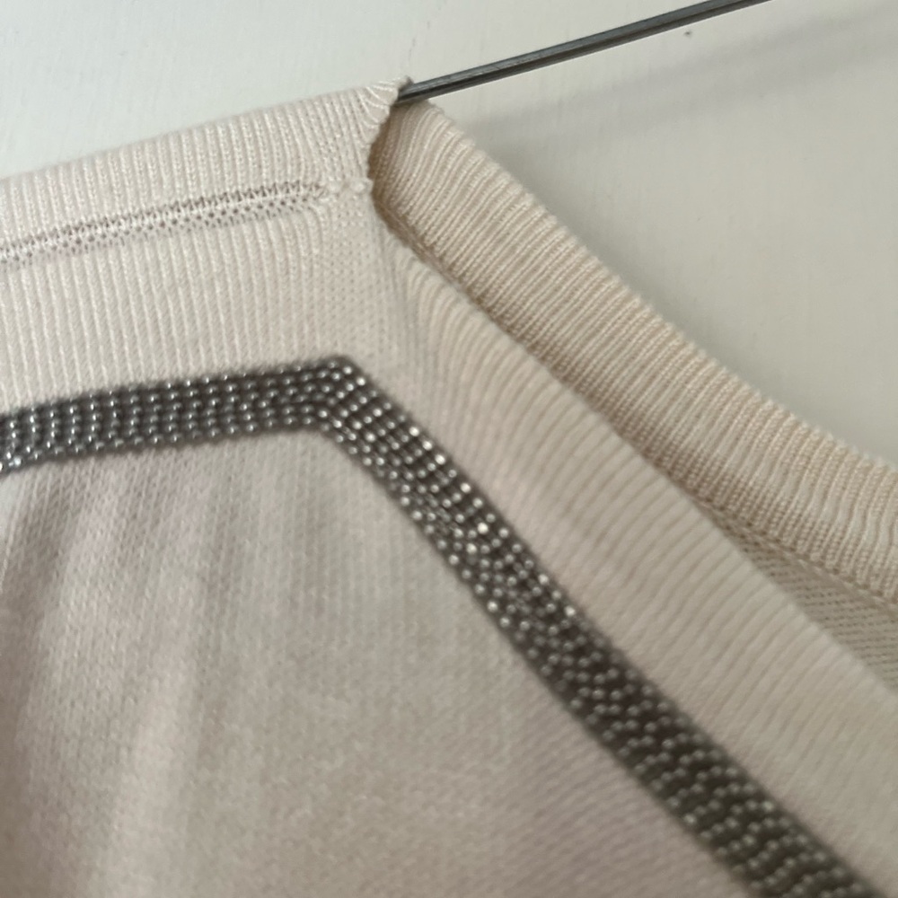Chico's 2 L Cream/Caviar Bead Detail Long Sleeve Top